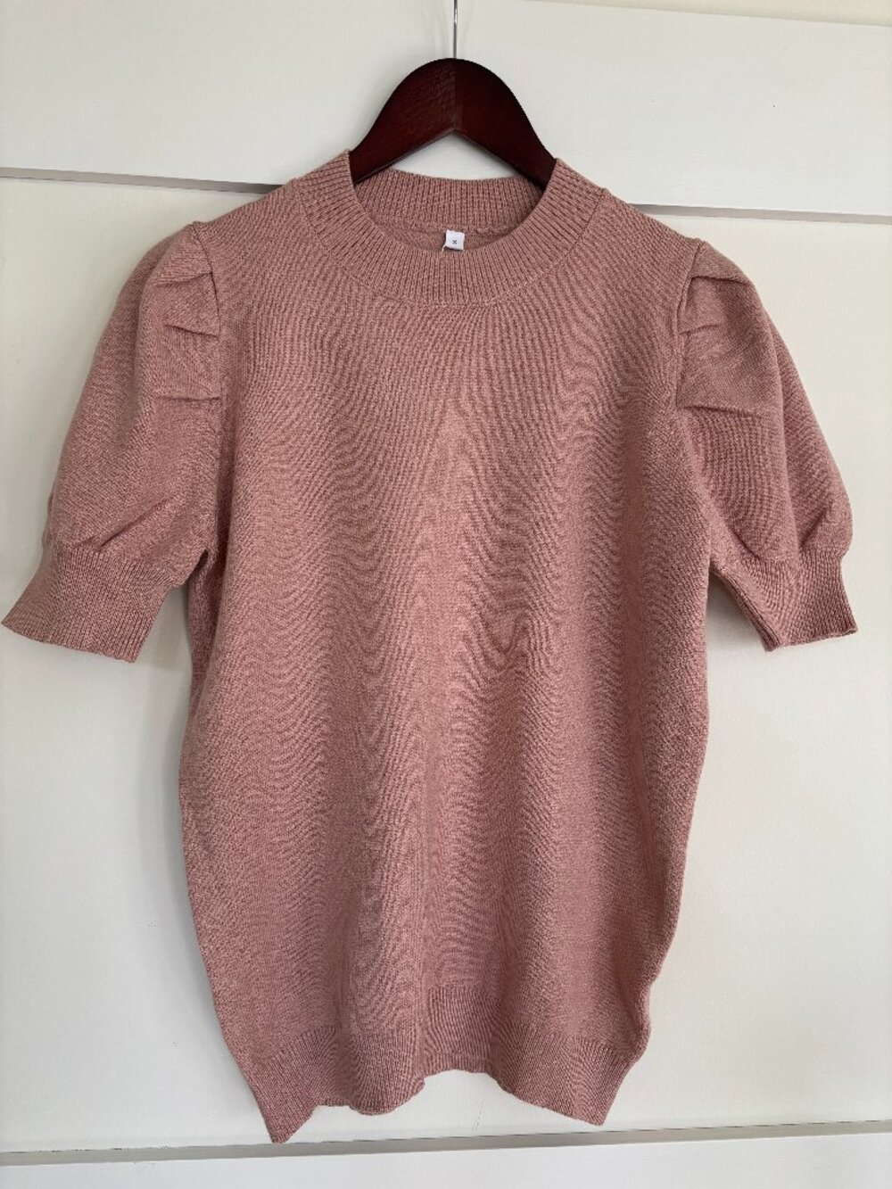 ATHMILE Dusty Rose Puff Sleeve Knit Sweater Top – Small